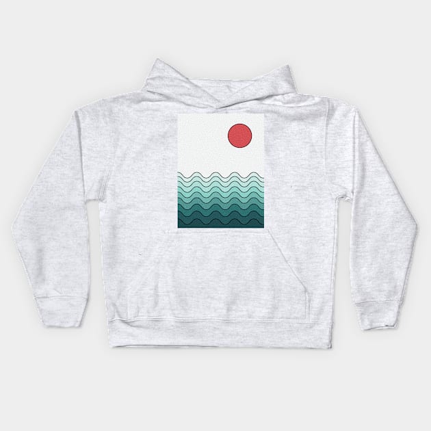 Red sun and the ocean Kids Hoodie by Liam Warr